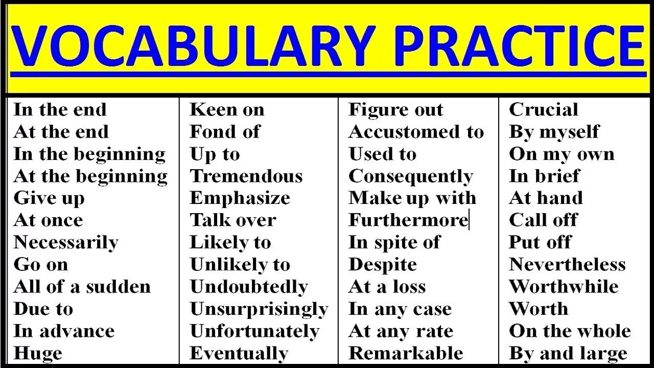 Vocabulary Practice. Practicing Vocabulary. Vocabulary in Practice. Advanced Words in English. Learn new vocabulary