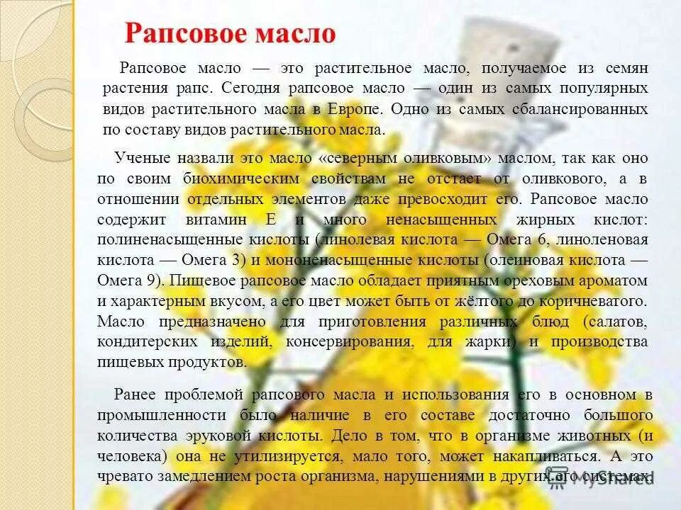 Польза рапсового масла
