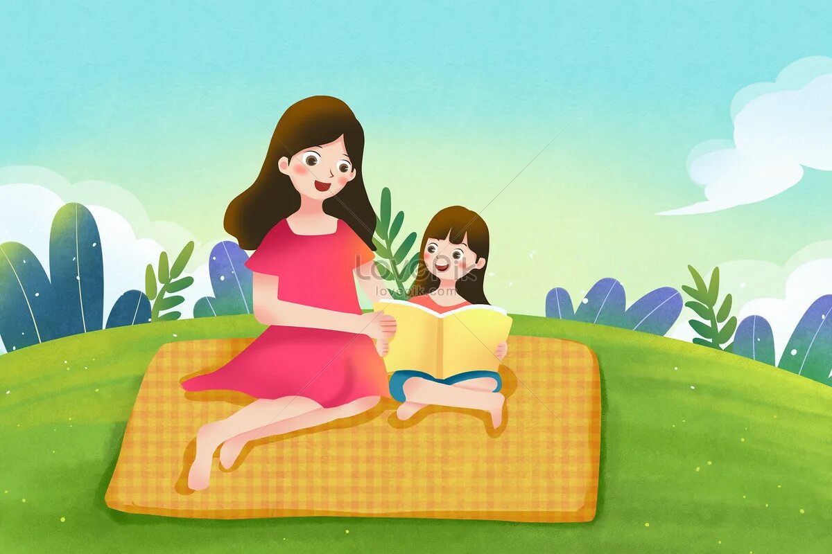 Девочка с мамой для дошкольников. Мультяшная девушка с ребенком. Девочка с книгой рисунок. Мама читает детям рисунок. Мама отдыхает рассказы