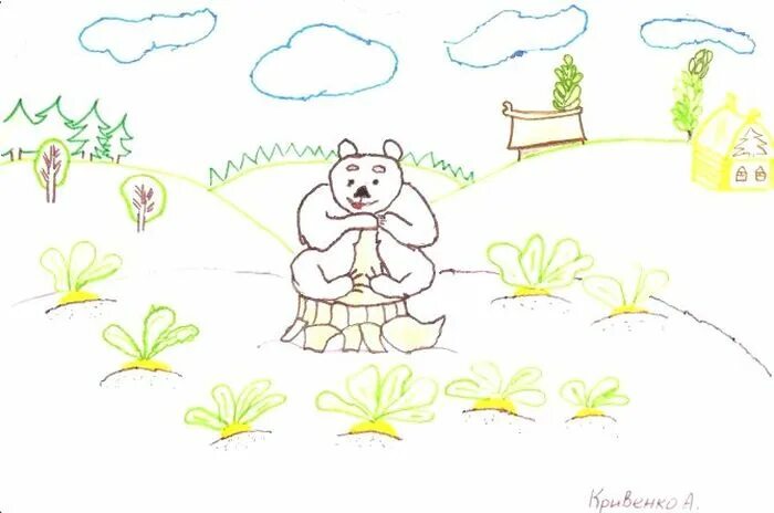 Иллюстрации к сказке музыкант бианки. Бианки музыкант иллюстрации. Рисунок к сказке вершки и корешки. Как нарисовать словесную картинку. Медвежонок на пеньке раскраска.