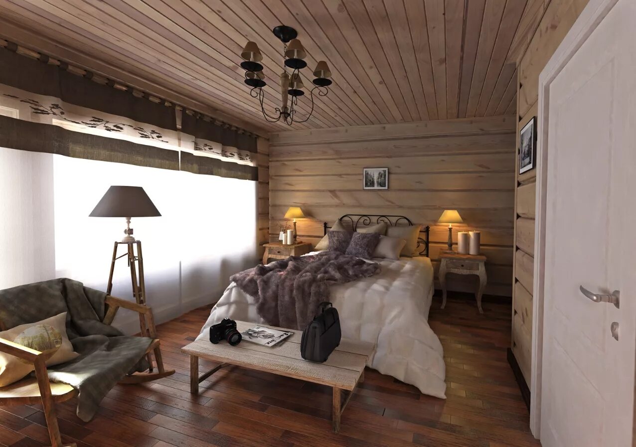 интерьер с имитацией бруса кантри. вагонка в современном интерьере. планкен в интерьере спальни. вагонка в современном интерьере.