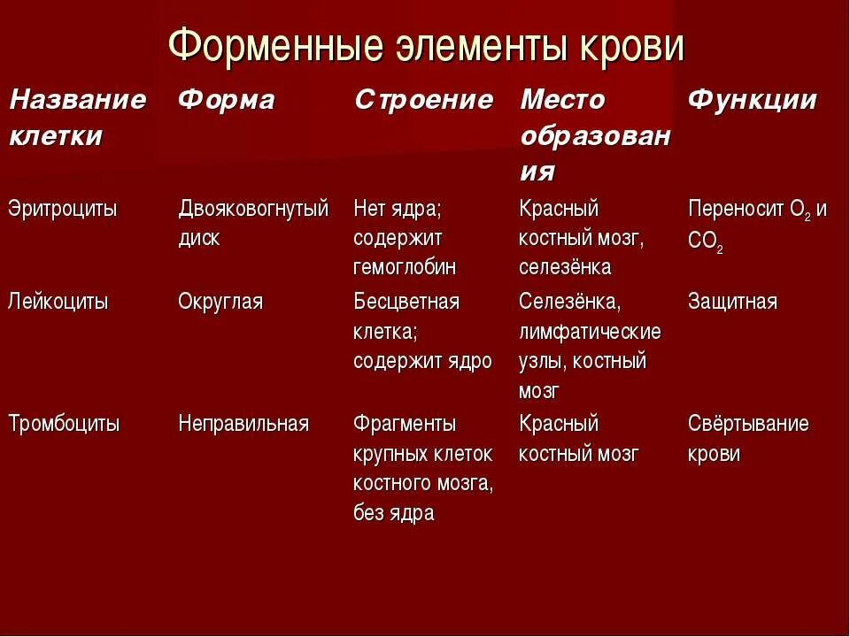 Таблица клетки эритроциты лейкоциты тромбоциты. Форменные элементы крови таблица биология 8 класс. Таблица форменные элементы крови тромбоциты эритроциты лейкоциты. Строение и функции форменных элементов крови таблица. Элементы крови с ядрами