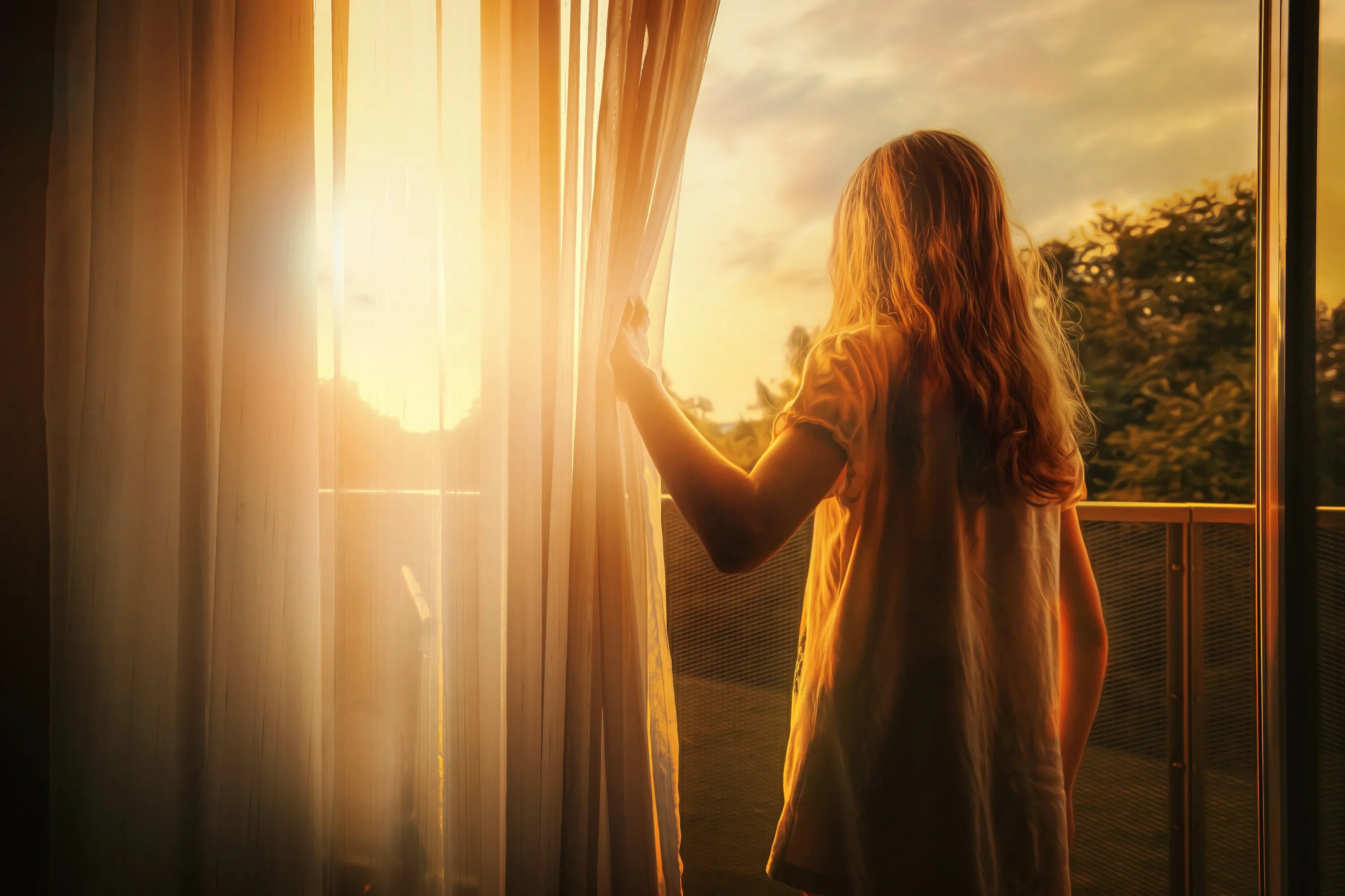Каждый новый день новые победы. Девушка на рассвете. Девушка в солнечных лучах. Девушка и солнце. У окна.