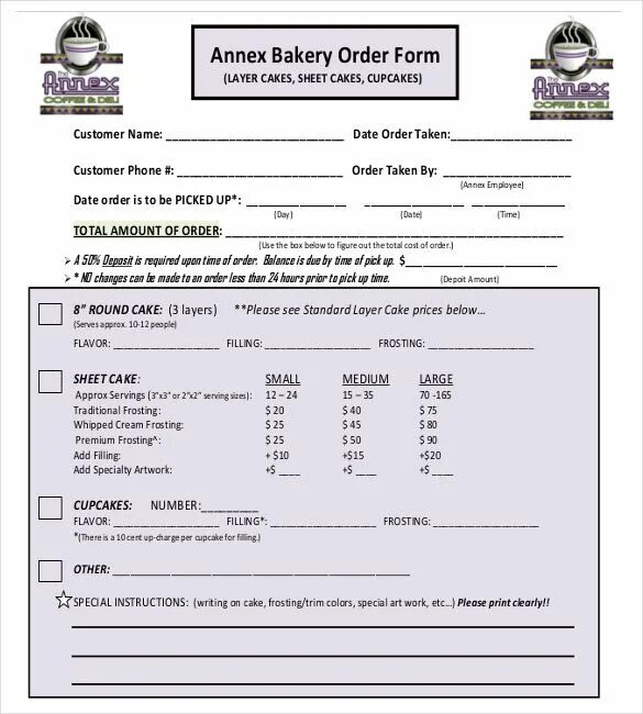 Fill in the order form. Bakery forms. sheet cake рецепт. form for price. filling form for ordering logo design.
