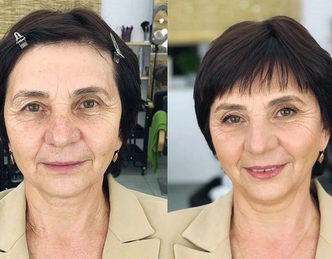Морщины до после. Возрастной макияж. Макияж после 40. Лицо с морщинами до и после. Процедура для лица после 60