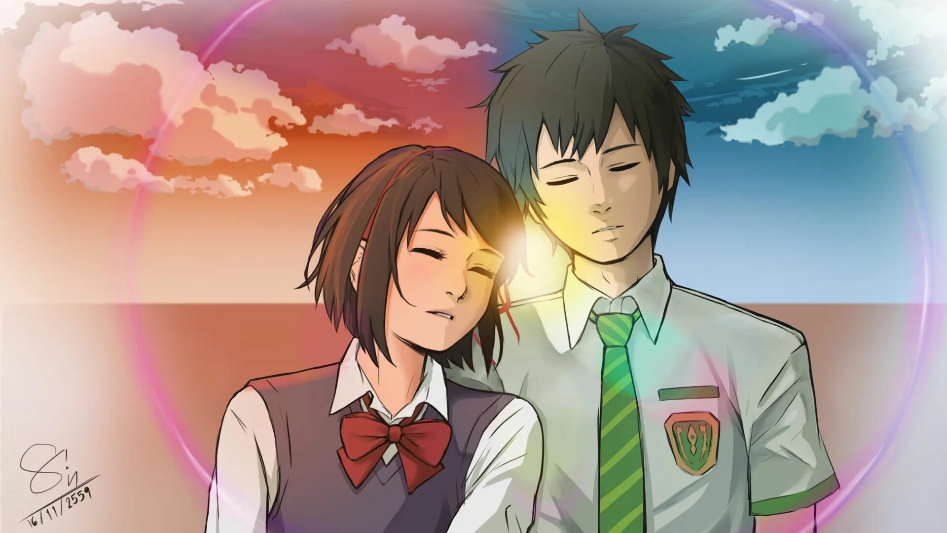 аниме kimi no na wa. макото синкай твое имя. твое имя дата. твоё имя аниме арт. твоё имя аниме постер.