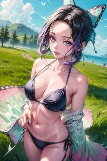 kochou shinobu, demon slayer, ai generated, cute, hashira, purple eyes, pur...