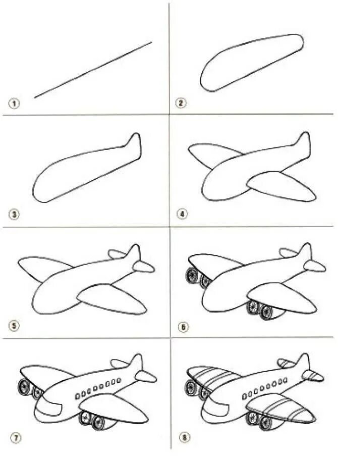 Самолет карандашом легко. Поэтапное рисование самолета. Поэтапное рисование самолета для дошкольников. Пошаговое рисование самолета. Самолёт рисунок для детей карандашом.