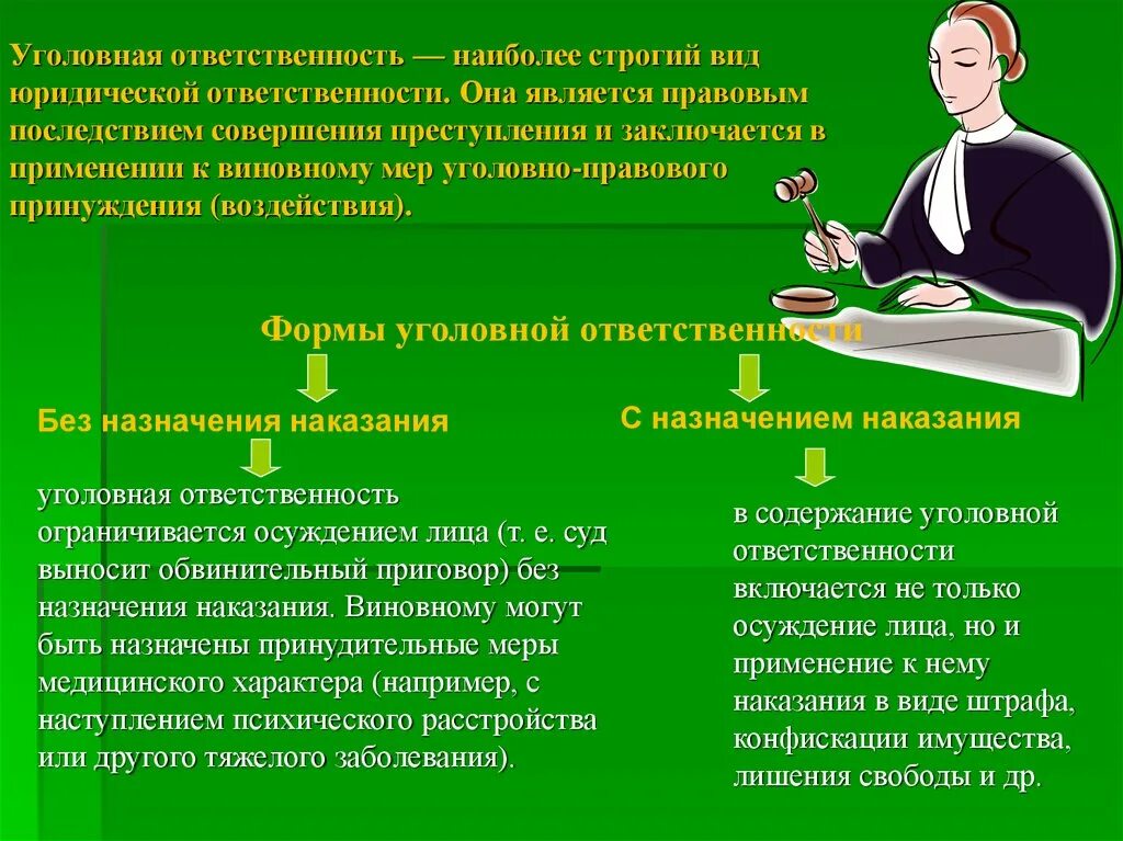 Применение мер юридического воздействия. Уголовная ответственность. Виды уголовной ответственности. Уголовная ответственность является правовым последствием. Виды уголовнойответсвенности.