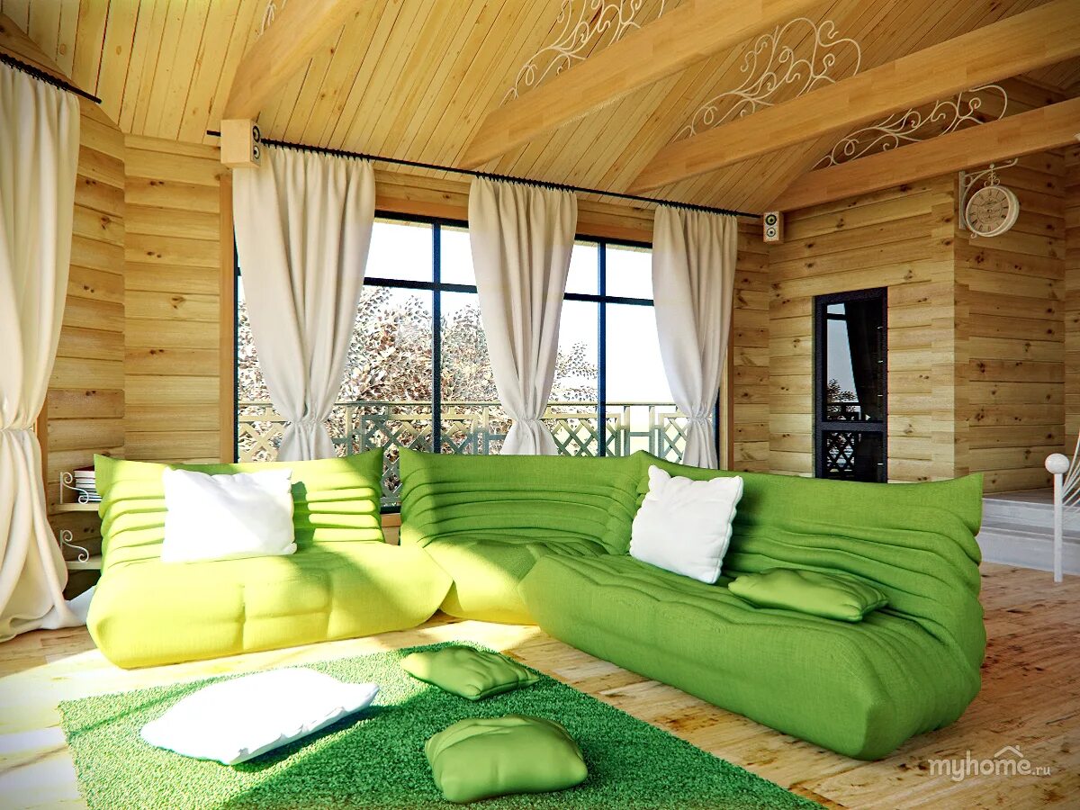 спальня в дачном доме. гостиная эко-стиль. спальня в стиле американского кантри. спальня в стиле кантри в деревянном доме. зелено деревянный интерьер.