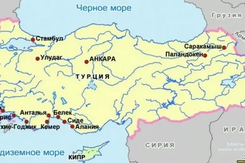 Турция омывается морями на карте