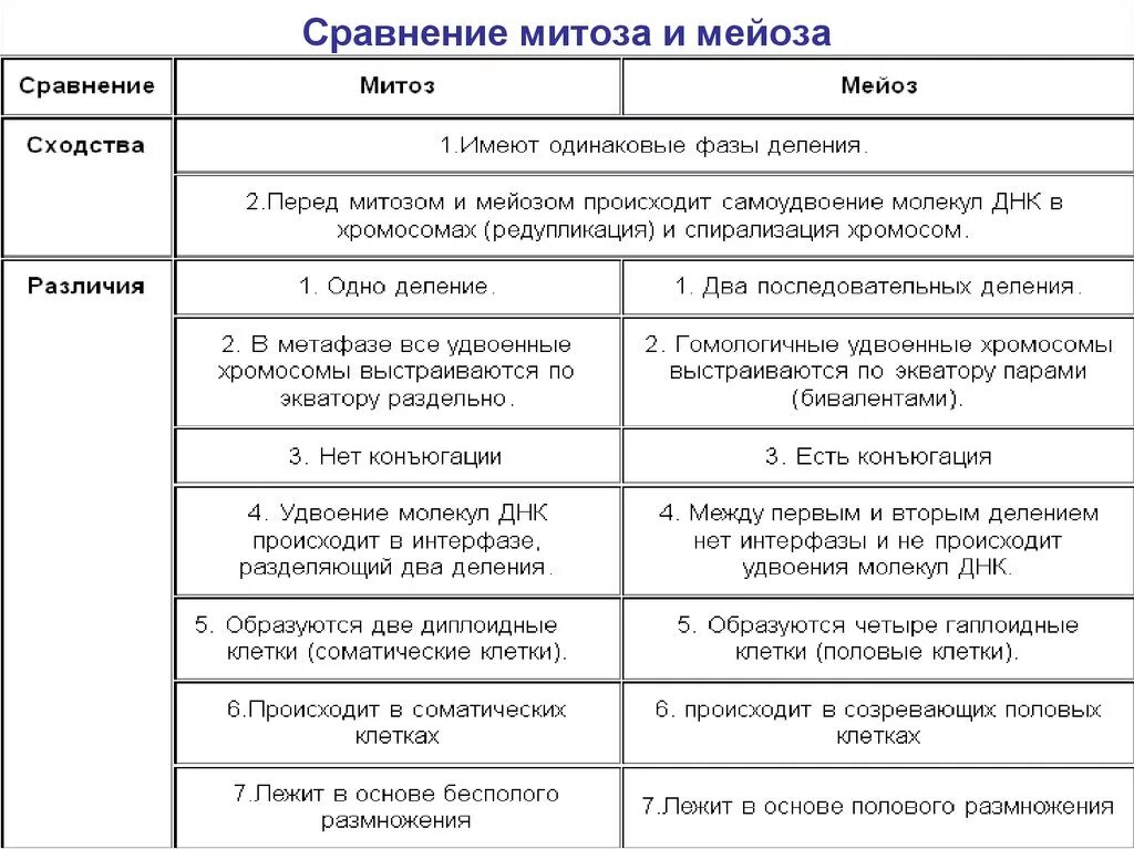 Сравнение мейоза и митоза сходства различия. Сравнительная таблица митоза и мейоза сходства и различия. Сходства и различия митоза и мейоза в таблице. Сравнительная характеристика митоза и мейоза. Сравнительный анализ митоза и мейоза таблица.