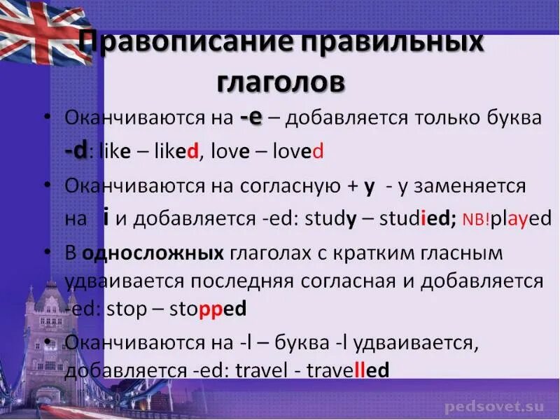 Правило образования окончания ed. Правила правописания в английском языке. Правило окончания ed в английском языке. Правила написания the в английском. 2 предложения с правильным глаголом