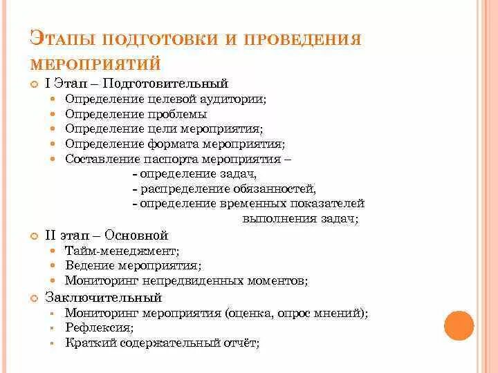 Эксплуатационные мероприятия в организации включают. Этапы подготовки и проведения мероприятия. Этапы организации мероприятия. Алгоритм подготовки и проведения мероприятия. Организационный этап мероприятия.