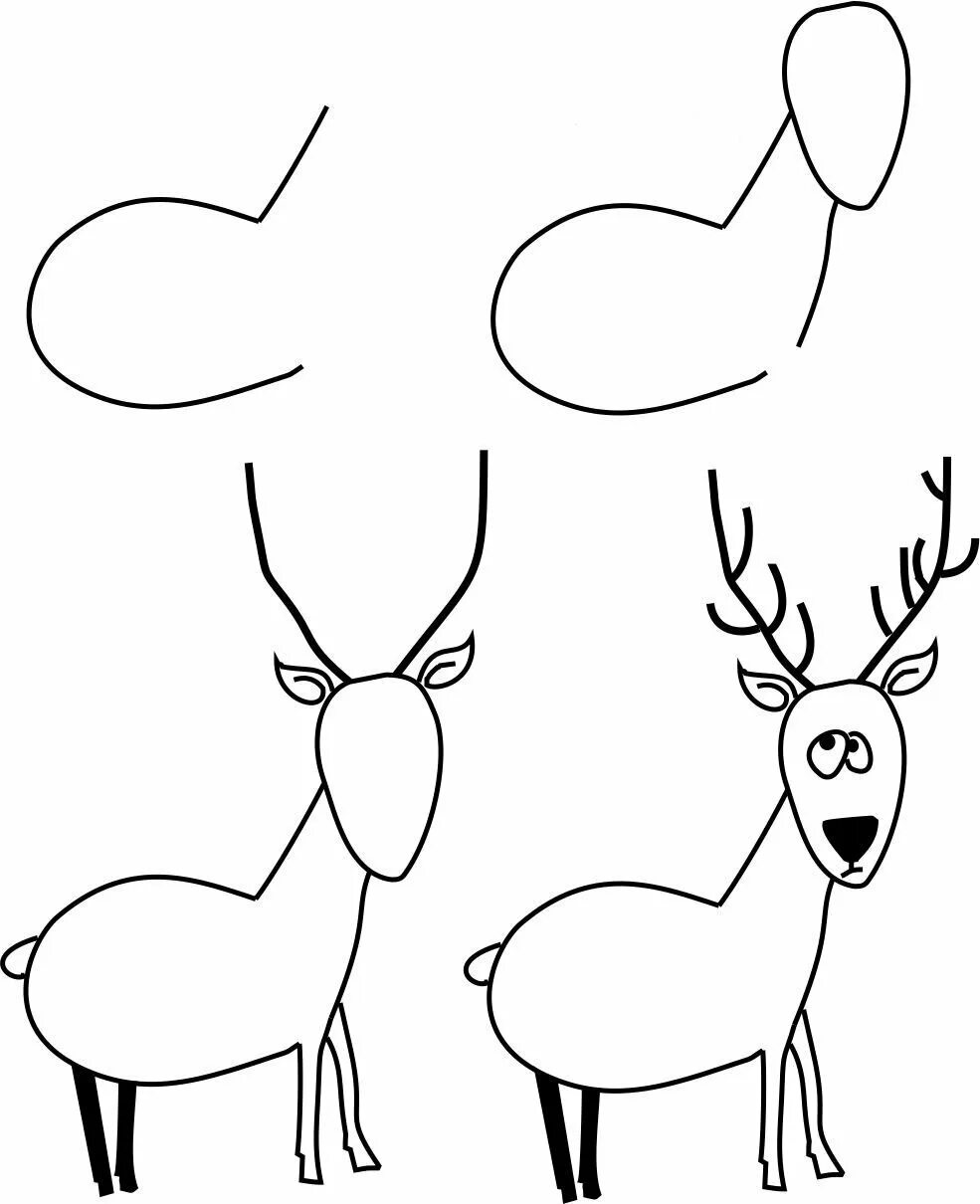 Нарисовать оленя легко для детей