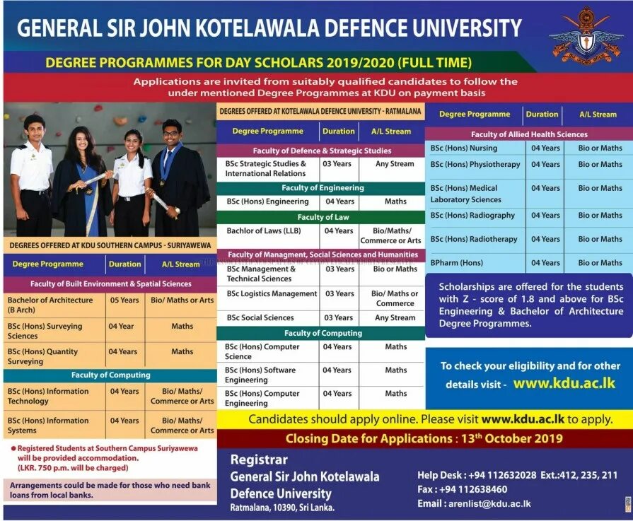 Degree programmes. General Sir John cotelawala Defence University.