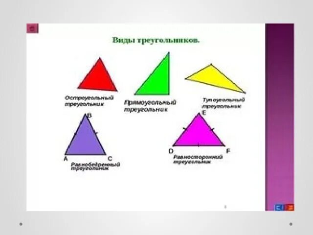 Что такое прямоугольный равнобедренный треугольник 4 класс. Название всех треугольников. Треугольники разной формы. Треугольники виды треугольников.