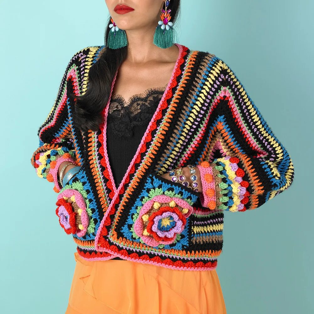 Необычные трикотажные платья. Ковер из бабушкиных квадратов. Креативное вязание крючком. Вязаный жакет в стиле пэчворк. Дизайнерские вязаные вещи.