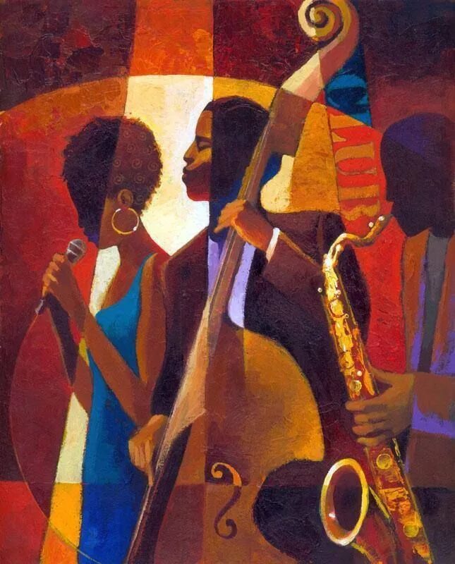 Jazz arts. Художник Keith Mallett. Джазовая живопись. Джаз картины. Джаз в живописи.