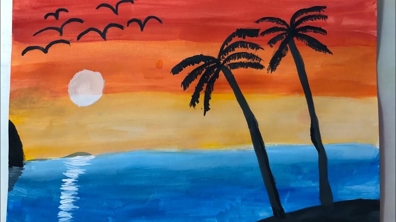 Морской пейзаж 6 класс. Пейзаж красками для детей. Рисунок заката красками. Рисунок красками 4 класс. Пейзаж легкий для детей.