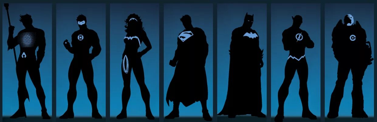 Как пройти супергероев. Силуэт dc. силуэты супергероев. лига справедливости силуэт. супергерои силуэты в ряд.