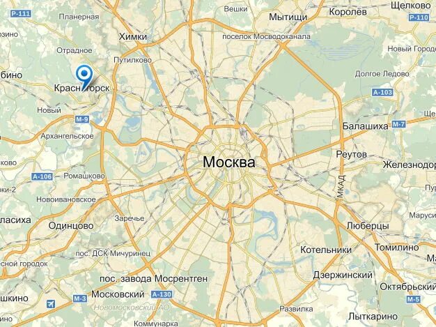 Покажи карту московской области город красногорск
