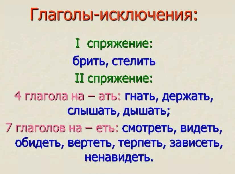 Стих про спряжение глаголов 4 класс. Исключения из спряжений глаголов. слова исключения 1 и 2 спряжения глаголов. слова исключения спряжение глаголов. как определить спряжение глагола исключения.