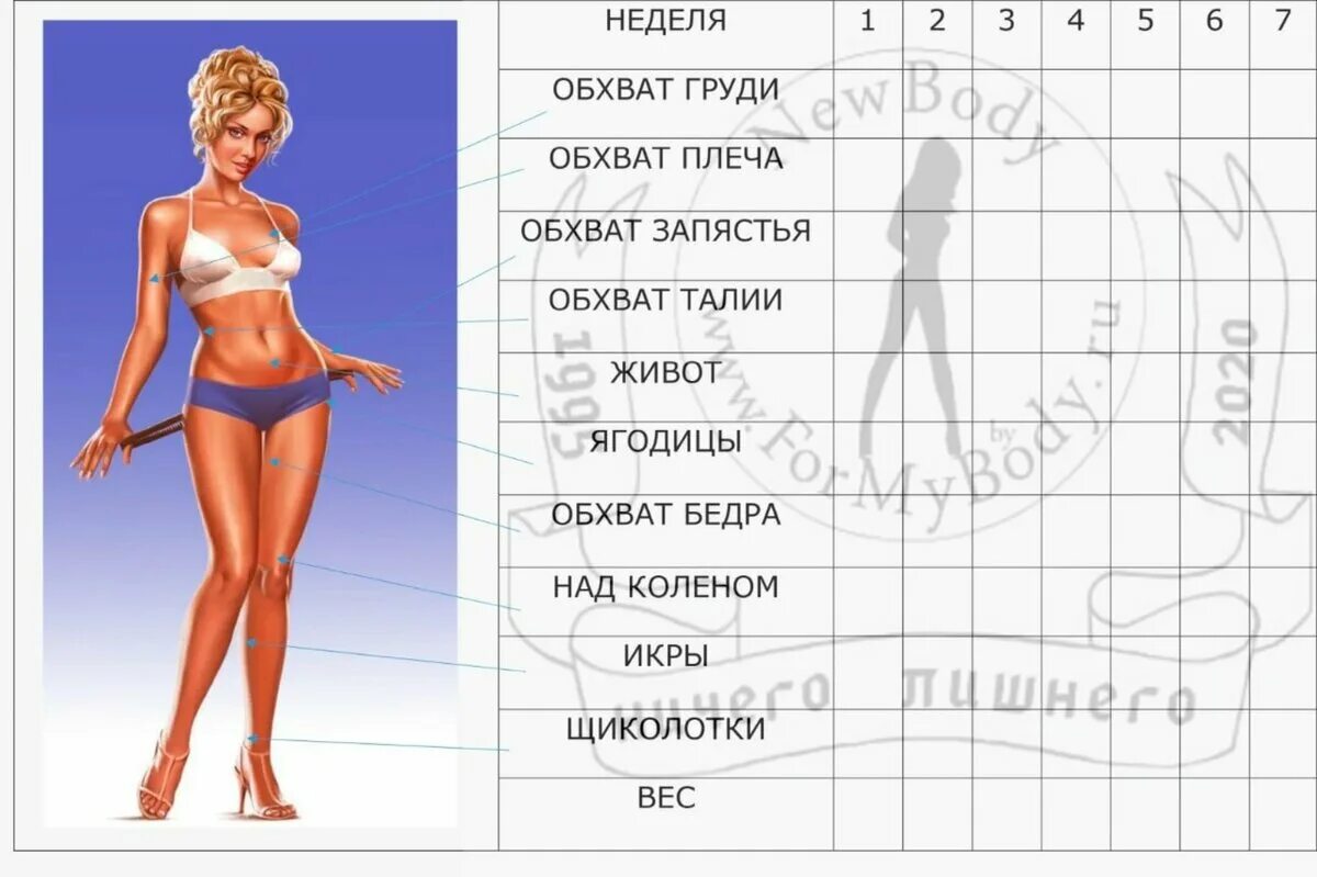 Таблица для замера объемов тела для похудения. Таблица для замеров для похудения. Таблица для замеров объемов тела. Таблица для замеров объемов тела женщины.