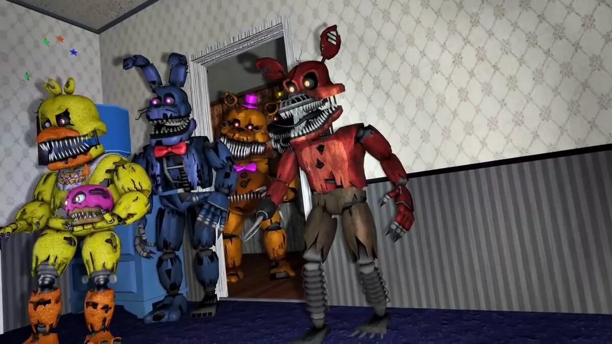 Аниматроники фнаф 4 фредди. Five nights at freddy's 4 аниматроники. Аниматроники фнаф 4 хэллоуин. Fnaf 4 аниматроники. Фнаф 4.