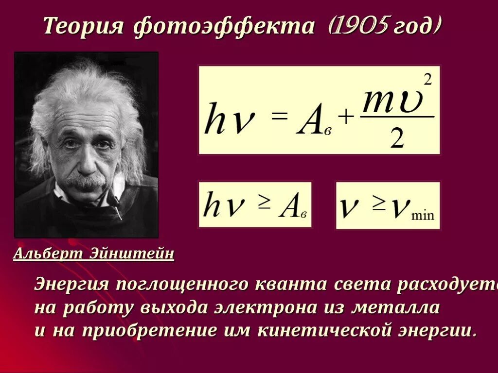 Гипотеза относительности. Квантовая теория фотоэффекта Эйнштейна. Эйнштейн теория фотоэлектрического эффекта.