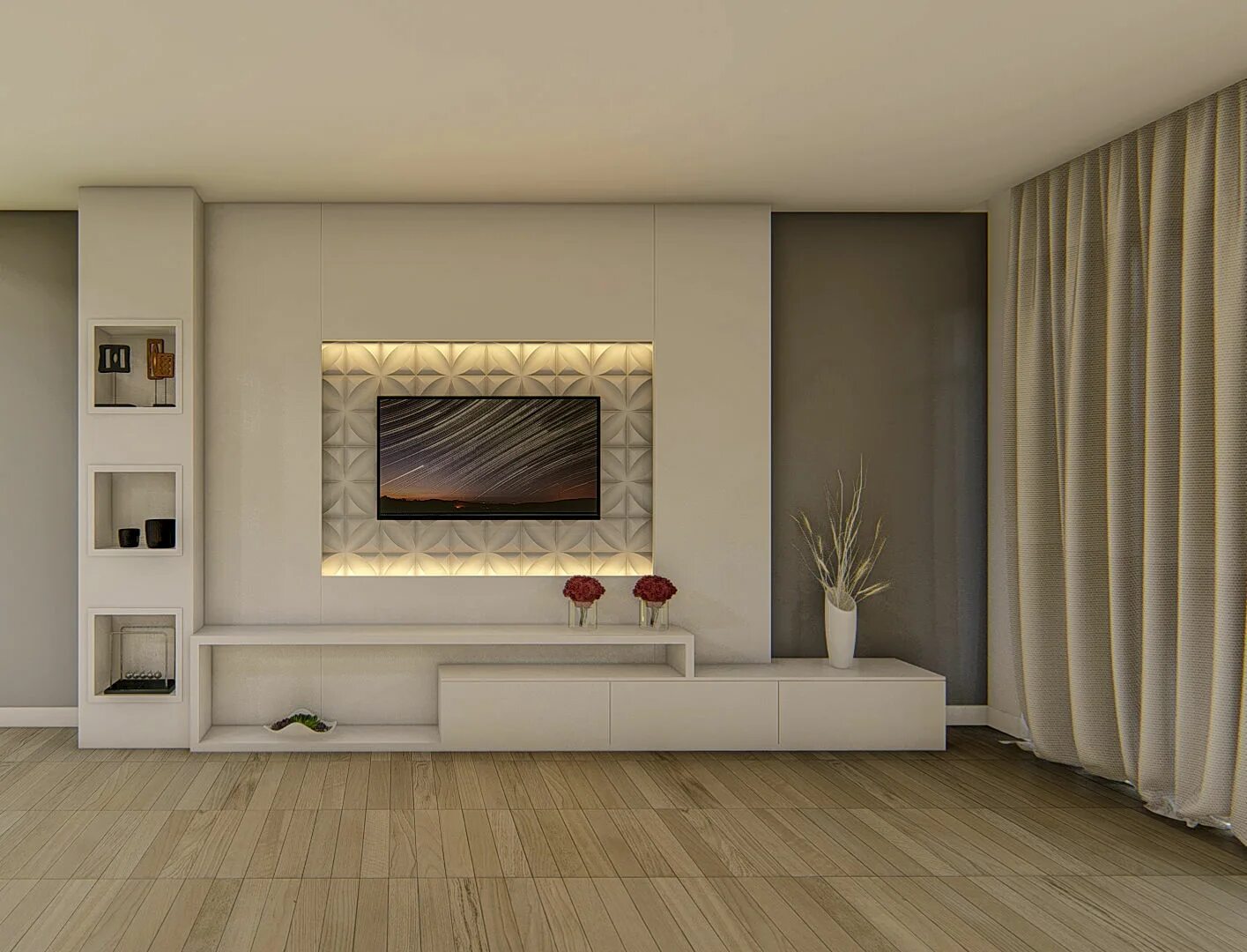 Ниши из гипсокартона. Перегородки в интерьере. Фальш стена под телевизор. Реечные перегородки баффели. Фигурные перегородки.