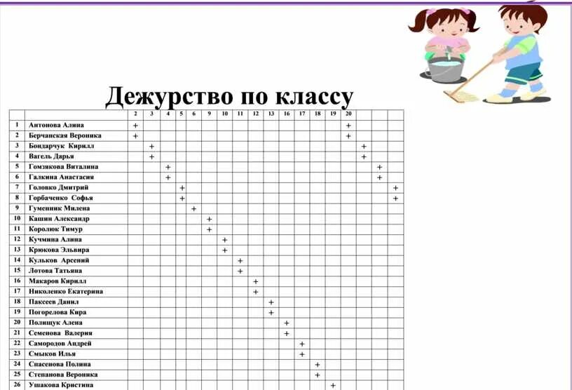 Дежурство в классе шаблоны в ворде. Таблица для дежурства в классе на месяц. Шаблон список класса для классного уголка график дежурств. График дежурства в классе. График дежурства по классу.