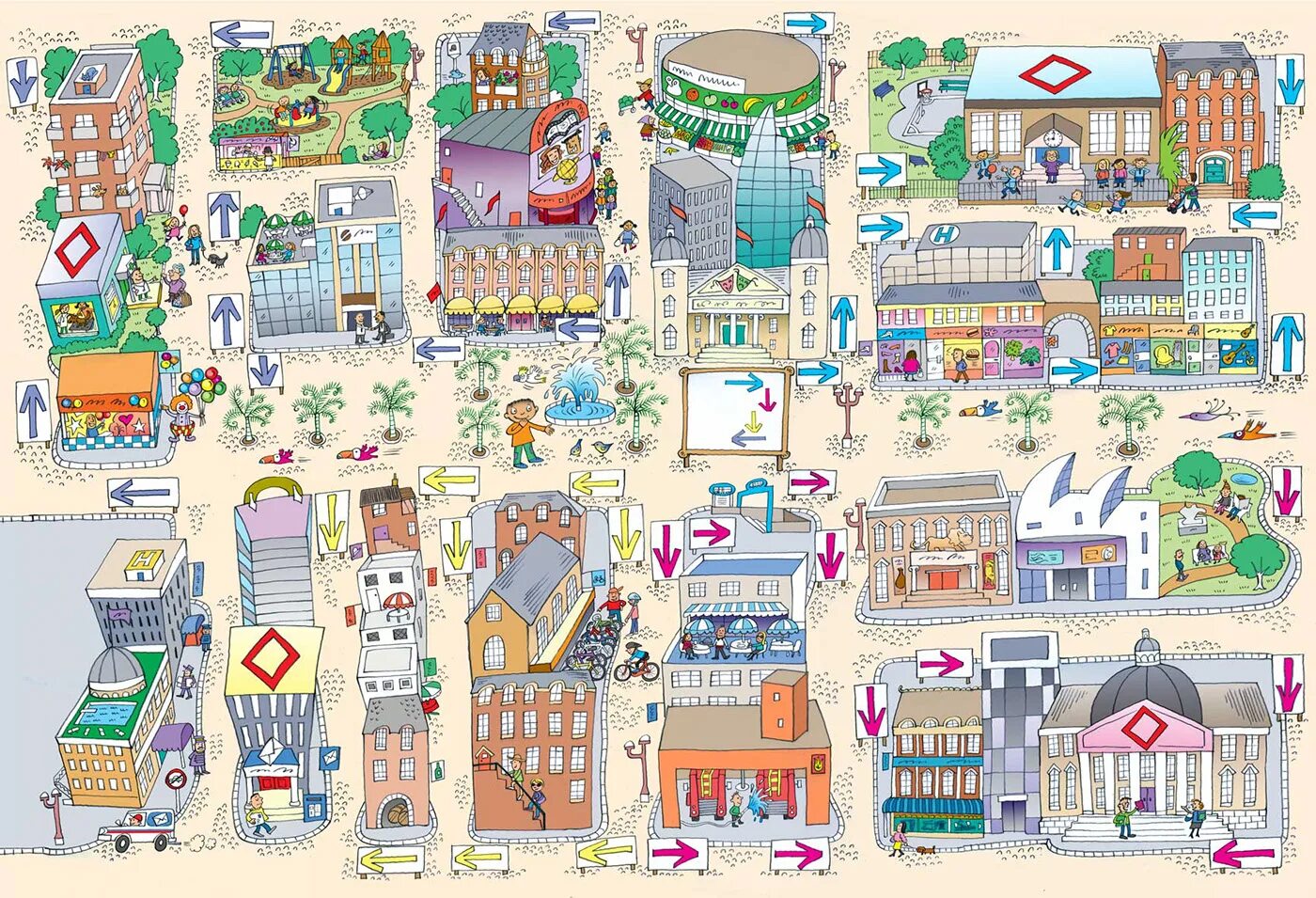 Getting around the city. Город сверху мультяшный. Карта города для детей. Картинка города с магазинами. Мультяшная карта города.