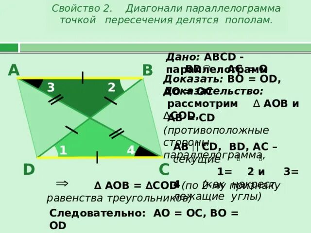 Диагонали прямоугольного точкой пересечения делятся пополам. Диагонали параллелограмма точкой пересечения делятся пополам. диагонали равны и точкой пересечения делятся пополам. свойство диагоналей параллелограмма доказательство. отрезки точкой пересечения делятся пополам.