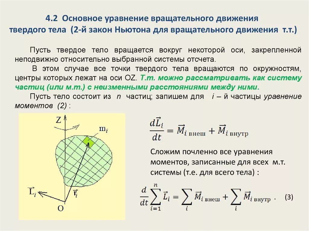 2ой закон Ньютона для вращательного движения твердого тела. Формула основного закона динамики вращательного. Уравнение динамики вращательного движения уравнение моментов. 2 Закон Ньютона для вращательного движения АТТ. Основной закон динамики вращательного твердого тела