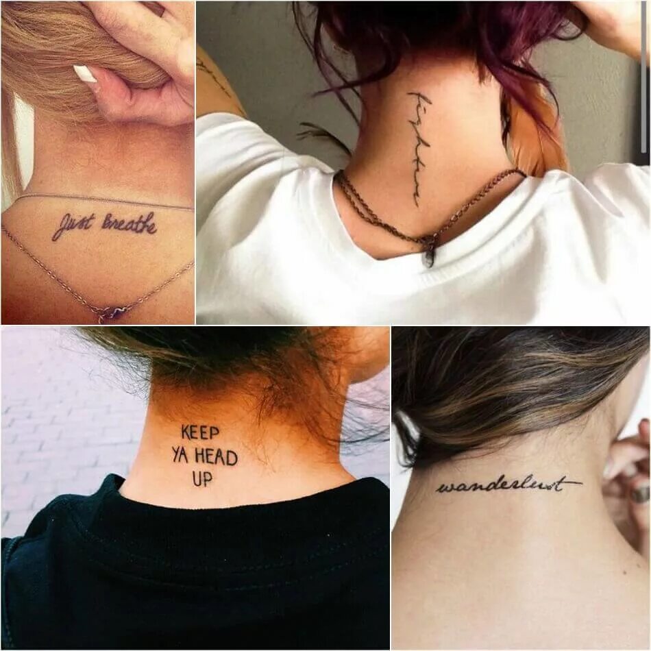 Надпись татуировка для девушек со смыслом. Тату надписи для девушек. Тату на шее для девушек. Тату на шее для девушек надписи. Идеи тату на шее для девушек.