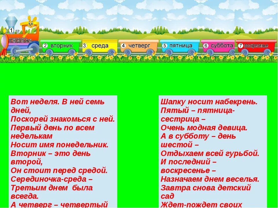 Скоро познакомитесь. Вот неделька в ней семь дней поскорей. Вот неделька в ней 7 дней. Вот неделька в ней 7 дней поскорей знакомься с ней. Вот неделя в ней семь дней поскорей стих.