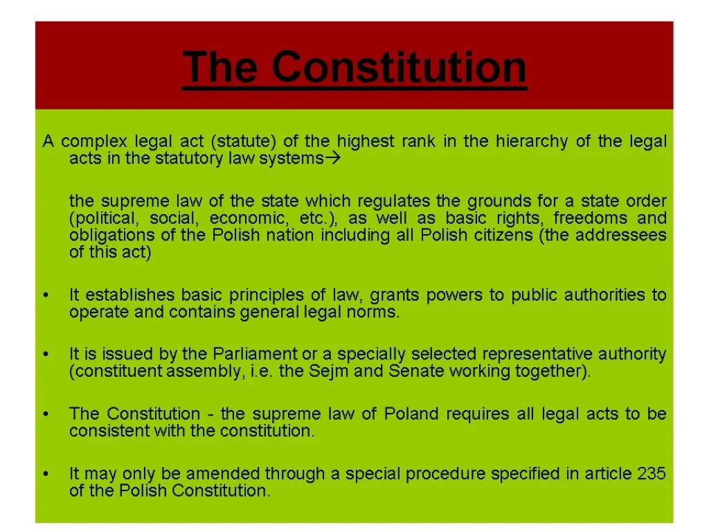 Hierarchy of Law. Legal Norms. Hierarchy of Laws Constitution. Subjects of Constitutional Law:. State act