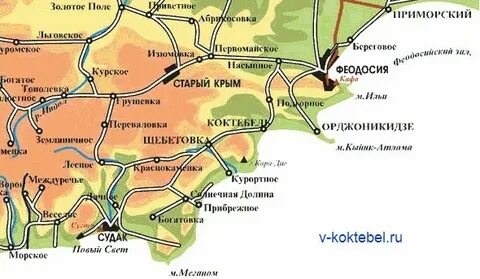 Коктебель на карте крыма