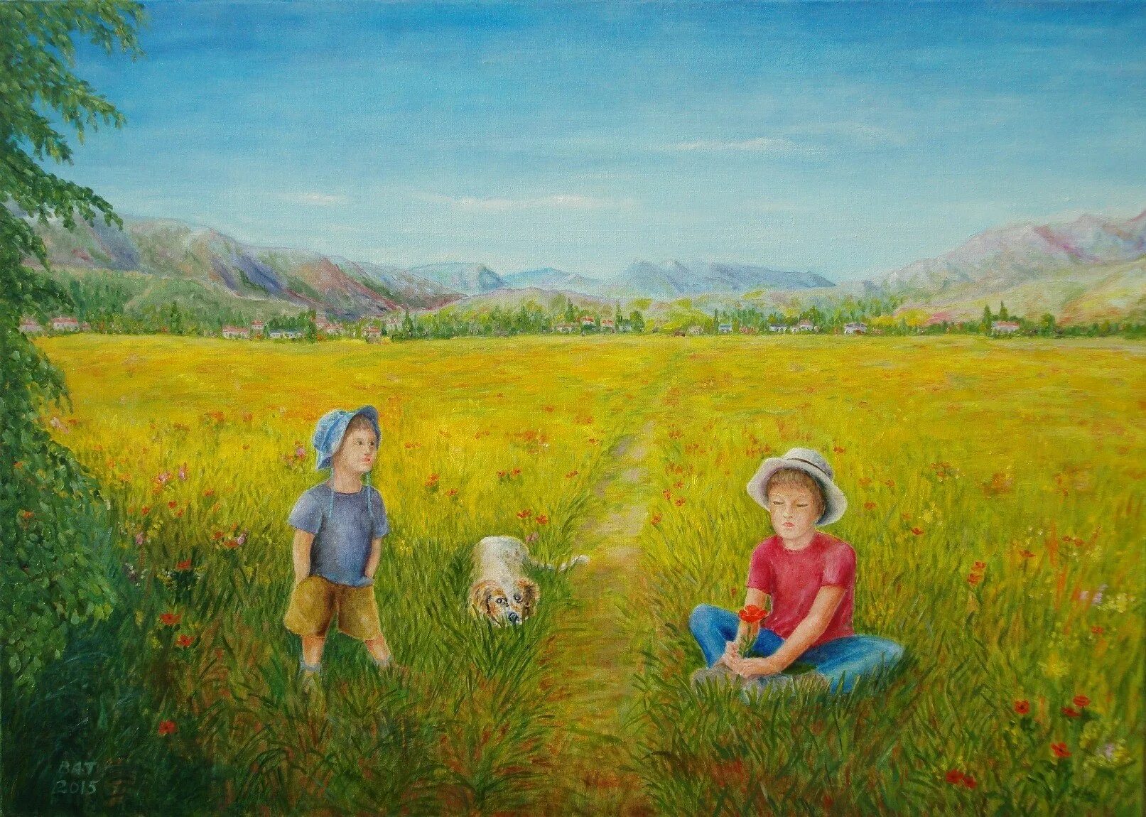 Дети на лугу. Пейзаж с мальчиком. Мальчик на лугу. Картина на лугу для детей.