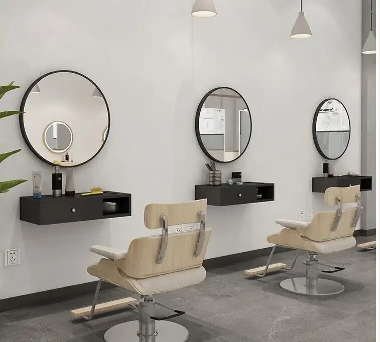 Зеркало для парикмахерской. Круглое зеркало в парикмахерской. Салон красоты с круглыми зеркалами. Зеркала для парехмахерс.
