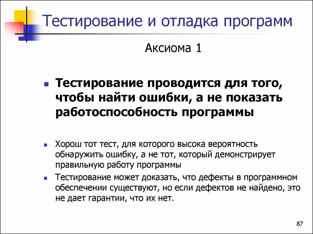 Тест будет проводиться. Тестирование и отладка. Тестирование и отладка программ. Тестирование и отладка программ приц. Аксиомы тестирования.