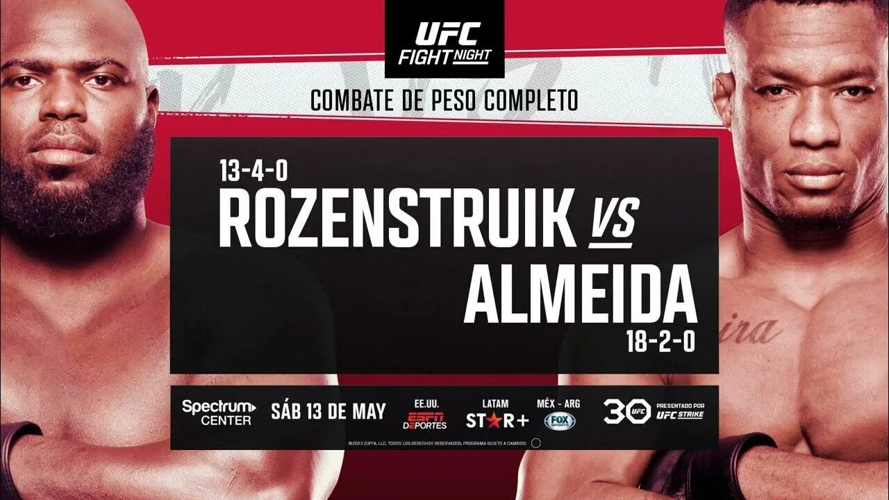 Юфс 14 апреля 2024. UFC Розенстрайк. Юфс Розенстрайк Алмейда. UFC Розенстрайк Алмейда кард. UFC on ABC 4: Розенстрайк vs. Алмейда.