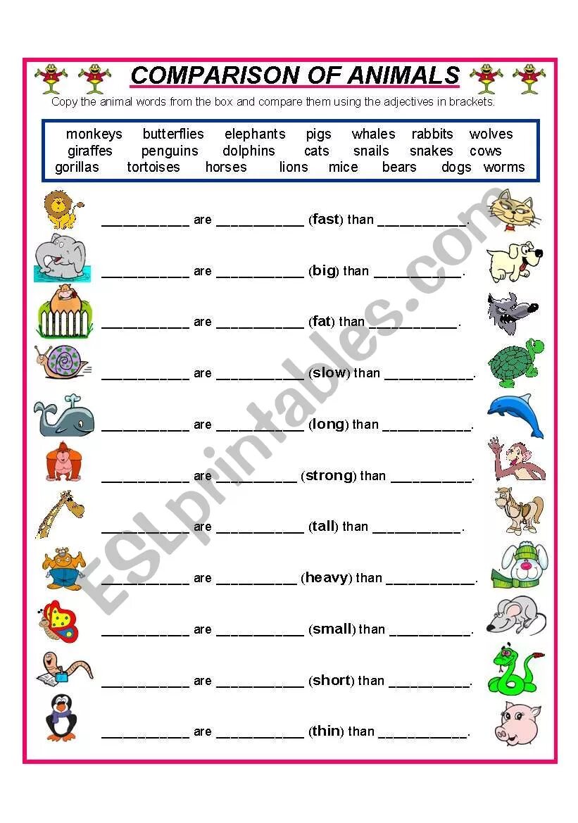 Comparatives Worksheets животные. Comparatives and Superlatives animals. Английский Comparison animals Worksheets. Animals Comparatives Worksheet. Comparisons упражнения