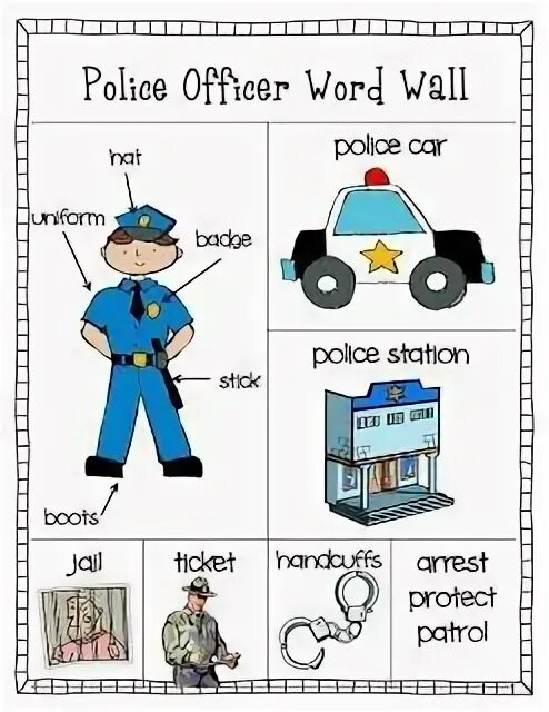 Police Officer Vocabulary Worksheet. Police Officer Flashcards. Police Vocabulary for Kids. Police Officer Worksheet for Kids.