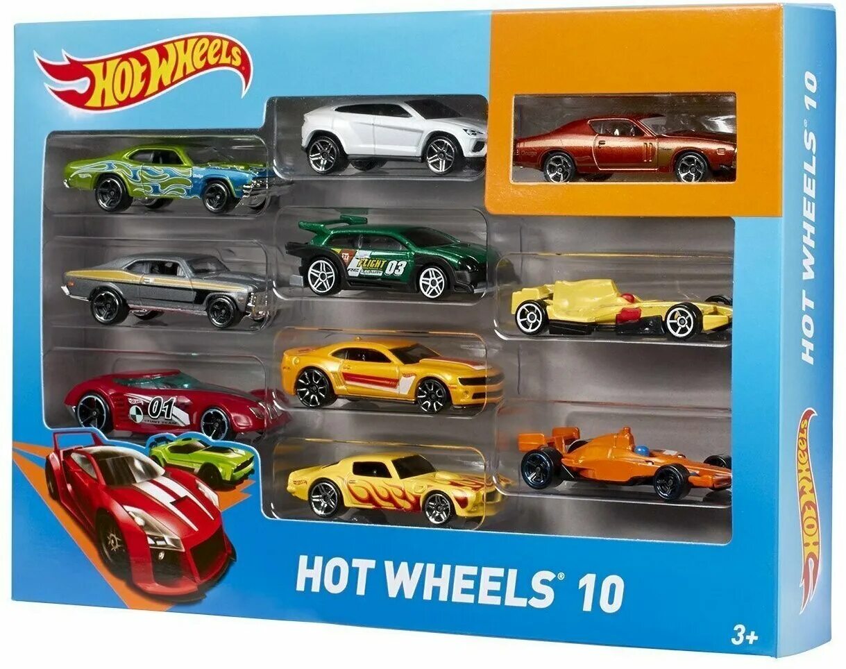 Купить машинку хотвилс. Mattel hot Wheels 54886 хот Вилс подарочный набор из 10 машинок. Набор хот Вилс машинки 10 штук. Набор 54886 подарочный 10 машинок hot Wheels. Машинки хот Вилс набор из 10 машинок.