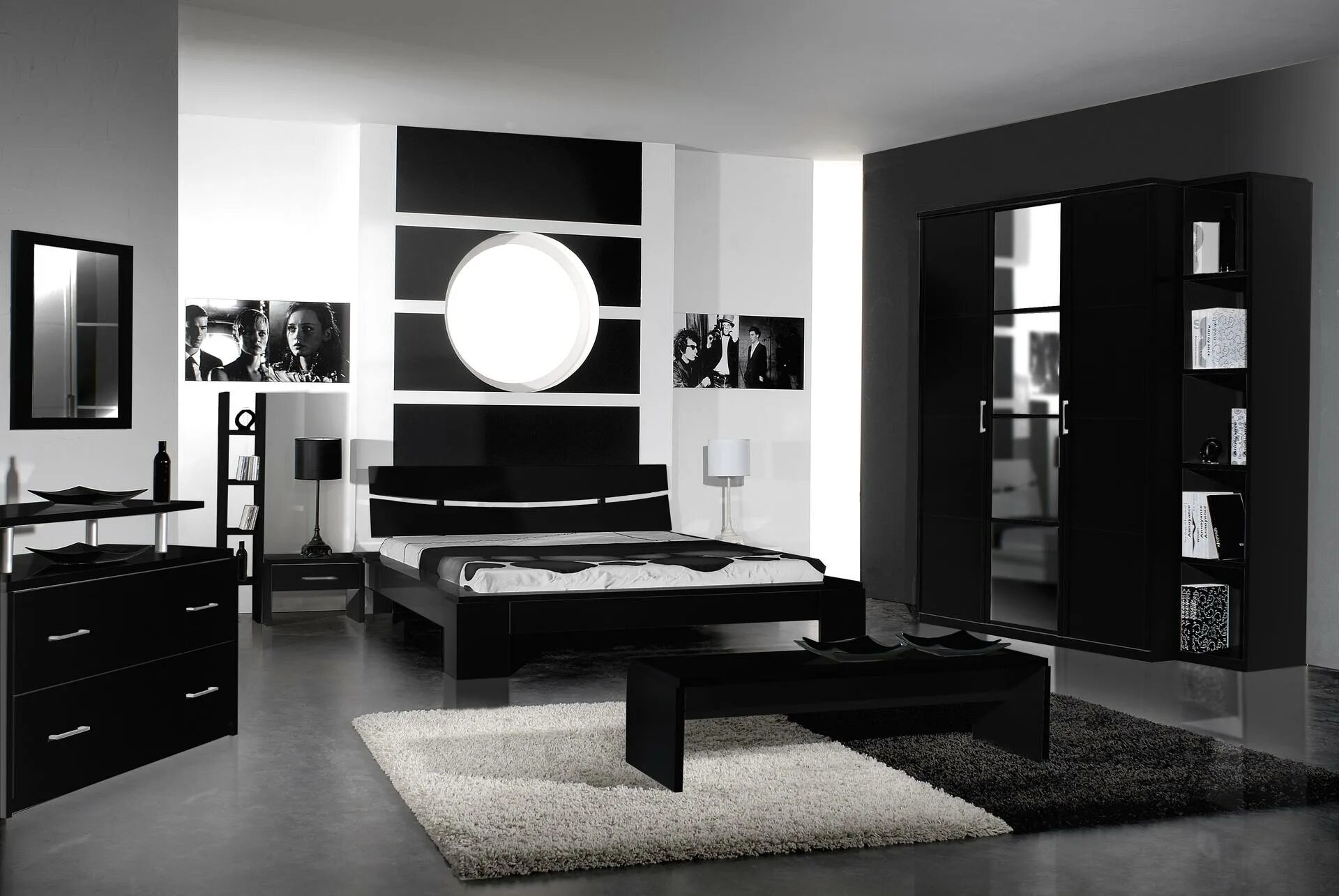 Интерьер в черных цветах. Черная мебель в интерьере. Спальня с черной мебелью. Черно белая спальня. Интерьер спальни с черной мебелью.