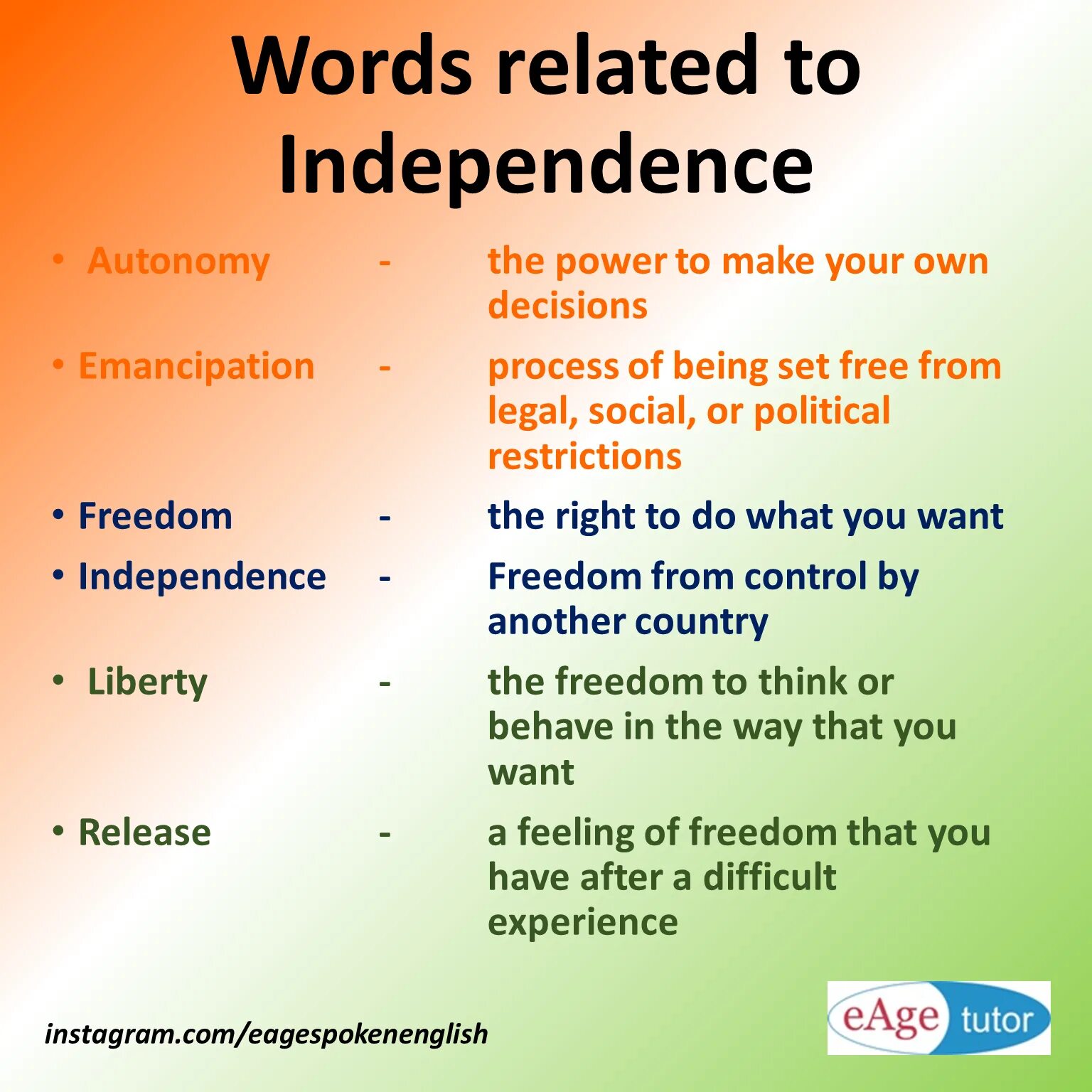 Related vocabulary. Independence Vocabulary. Related Words. Relatives Words. Independence Word.