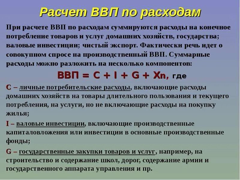 ВВП по расходам. При расчете ВВП по расходам. Расчет ВМП по расзодам. Методы подсчета ВВП по расходам. Что из перечисленного включается в ввп