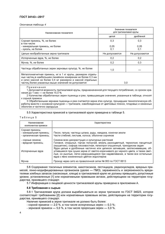 Содержание зерновой примеси